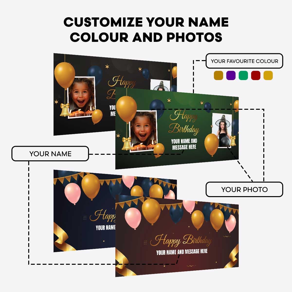 ZNOR Personalised Happy Birthday Banner Gift with Your Own Photo/Logo/Text Backdrop Birthday Party Decoration Supplies - Image 3
