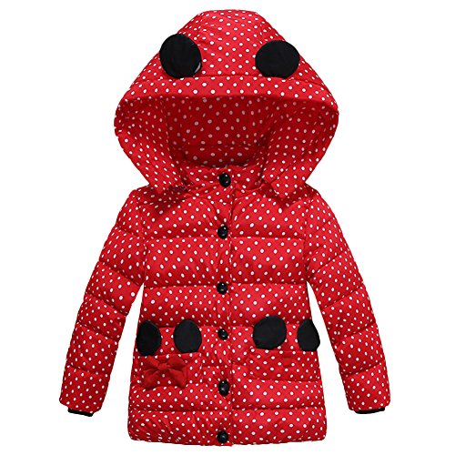 Baby Girl's Toddler Fall Winter Warm Snowsuit Polka Dot Coat Jacket Outerwear Cartoon Mouse Ear Bow Hood Hoodies Overcoat Red 5t