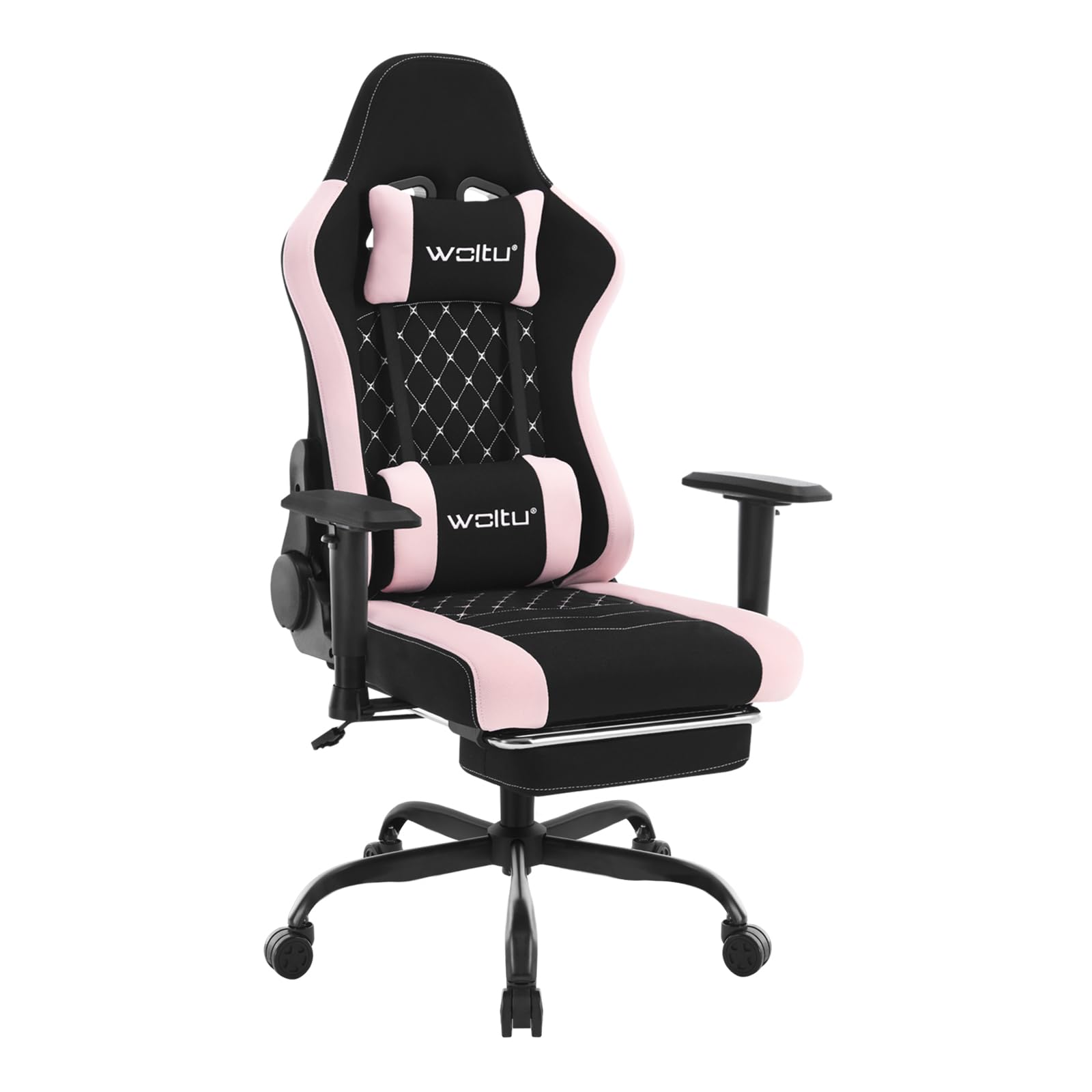 WOLTU Silla Gaming con Masajeador, Silla Ergonómica Escritorio, con Reposacabezas y Soporte Lumbar, Asiento Ancho, 150 kg, Tela de Malla, Negro+Rosa Global Recycled Standard Global Recycled Standard Global Recycled Standard