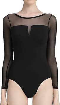 Iiniim Women's Rhinestone Ballet Dance Leotard Mesh Long Sleeve Gymnastics Leotards