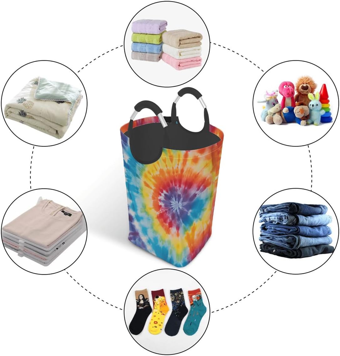 AUUXVA Collapsible Laundry Baskets Tie Dye Rainbow Laundry Hamper Large Dirty Clothes Basket with Handles Washing Bins Toys Storage Organizer for Nursery Dorm Bedroom Bathroom