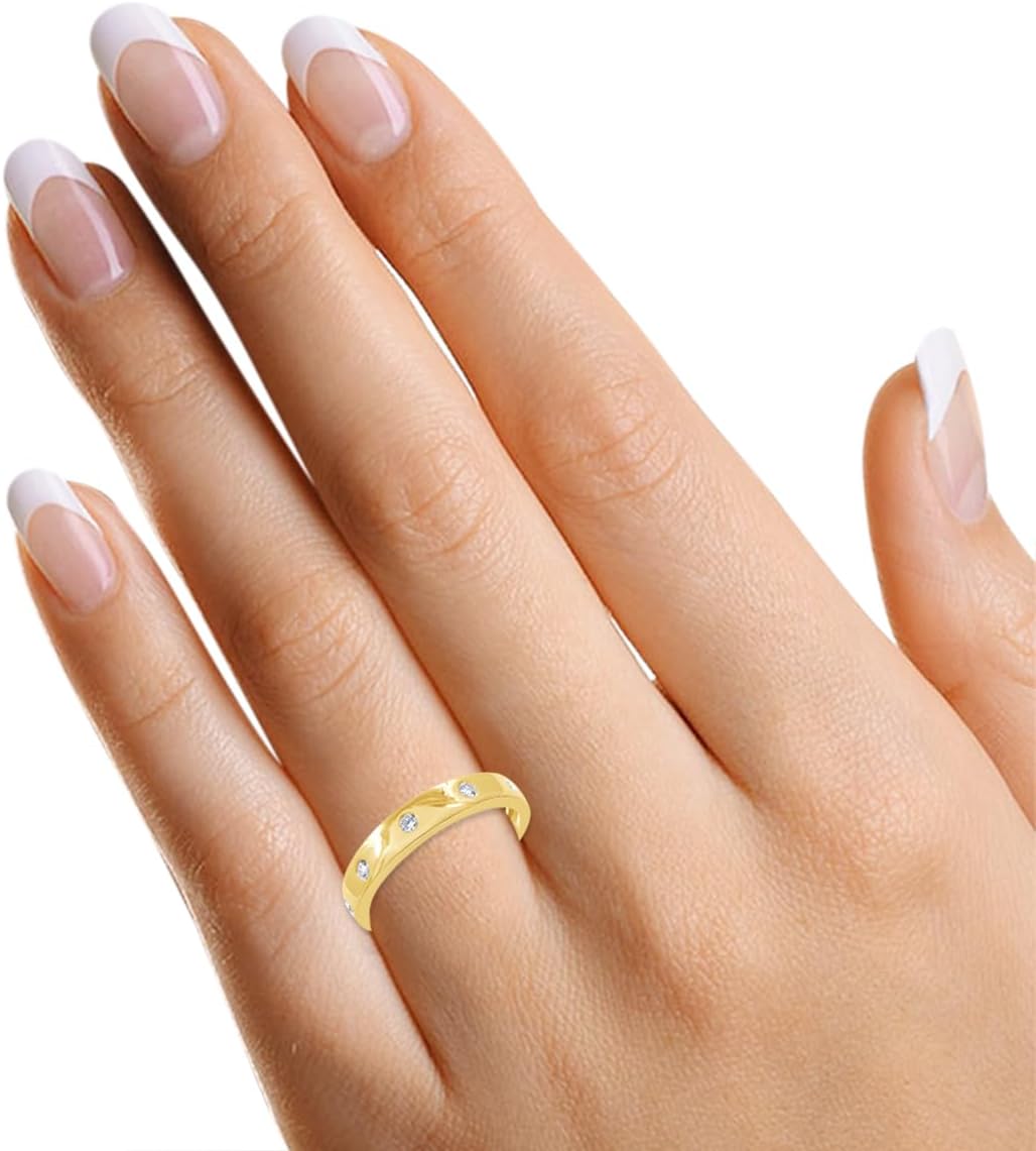 1/10ctw Five Stone Band Ring Lab Grown Diamond Wedding Band Ring For Women In 14k Gold Over 925 Sterling Silver Jewelry Gifts For Her (0.10 Ctw)