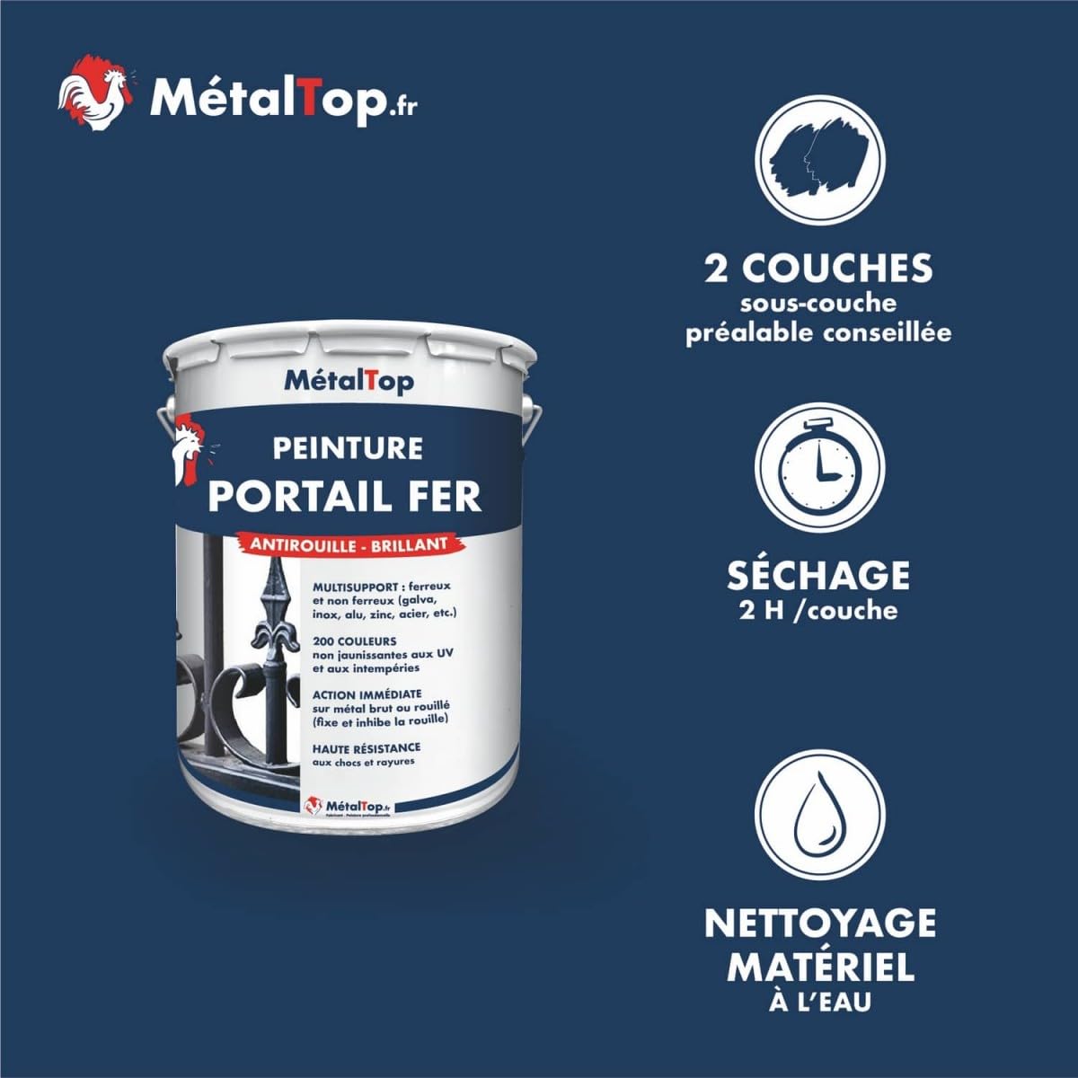 Metaltop Peinture Portail Fer Gris Anthracite RAL 7016 Bombe 400 ml Antirouille Finition Durable Métal Extérieur