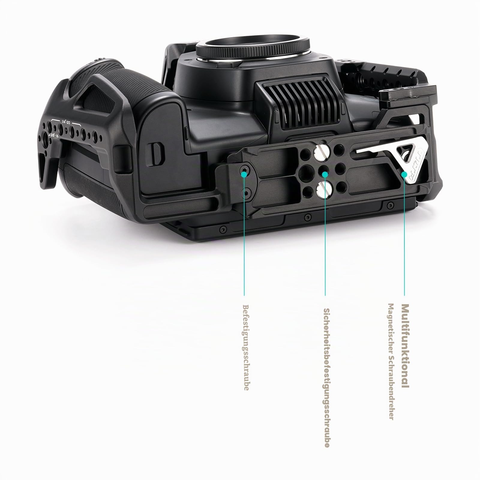 TILTA, BMCC-Käfig, vollständiger Kamerakäfig kompatibel mit BMCC 6K, Blackmagic Cinema Camera 6K mit Zubehör-Montagehalterung für Batteriegriff – Schwarz TA-T64-FCC-B