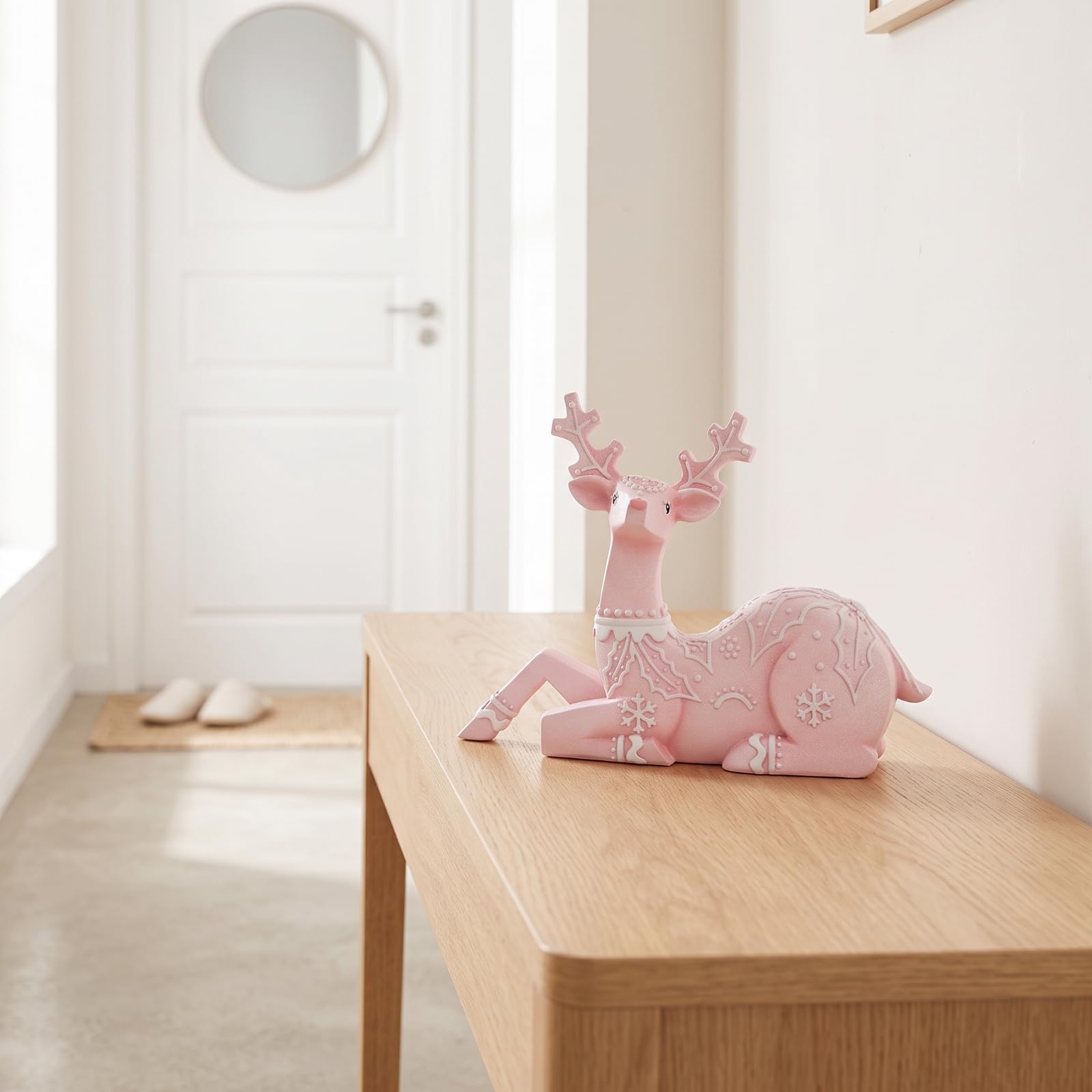 Statuetta di Alce Stile Rustico Design Compatto da Tavolo, Alce Decorativa con Coma, Finitura Opaca Strutturata, per Mensola, Collezionisti, in Piedi