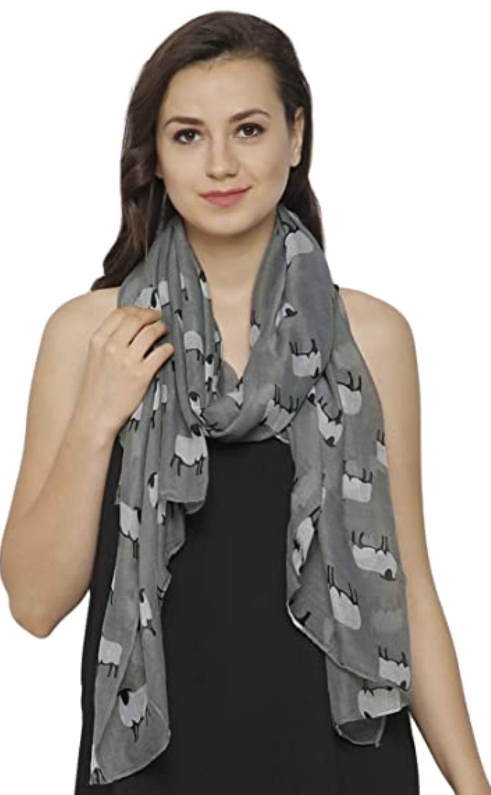 World Of Shawls Women's Silver Sheep Print Design Scarves For Lightweight Large Size Scarf (Silver)