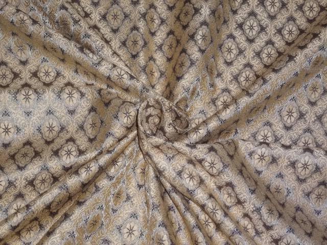 Tissu brocart de soie gris et or, étoffe de prestige pour haute couture BRO407