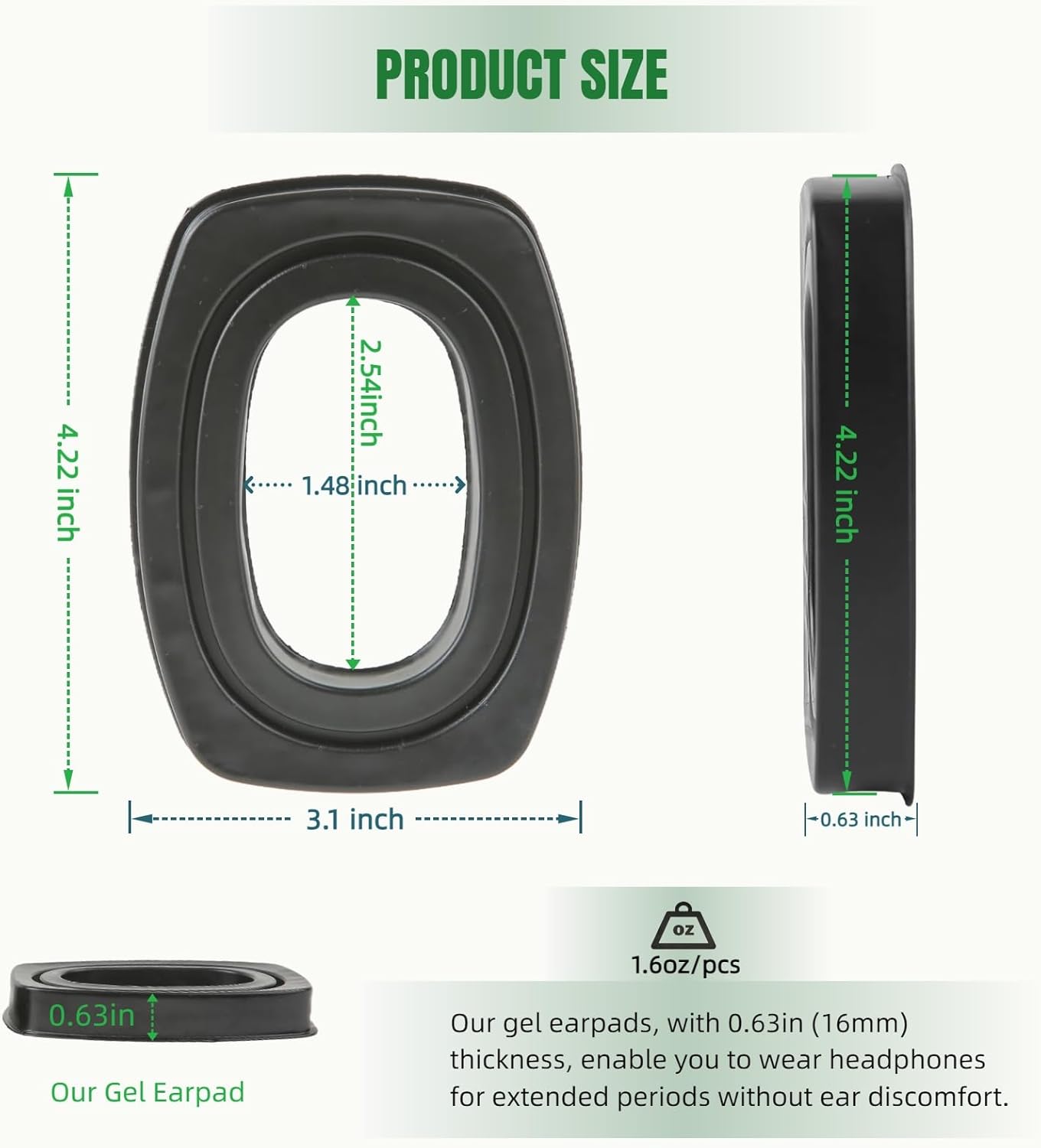 Gel Ear Pads Fit for Howard Leight by Honeywell Impact Sport, Impact Pro, Sync, Lightning; Ear Cushions Replacement Gel Inserts for ZOHAN EM054, Awesafe, PROHEAR 030, 036, 016 Earmuffs - Image 6