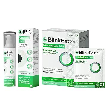 BlinkBetter Eyelid Wipes 20ct + BetterLids Cleansing Gel Tea Tree & Centella Dual-Action Relief for Blepharitis, Dry Eyes & Irritation Cleanse, Soothe & Hydrate Eyelids Preservative-Free
