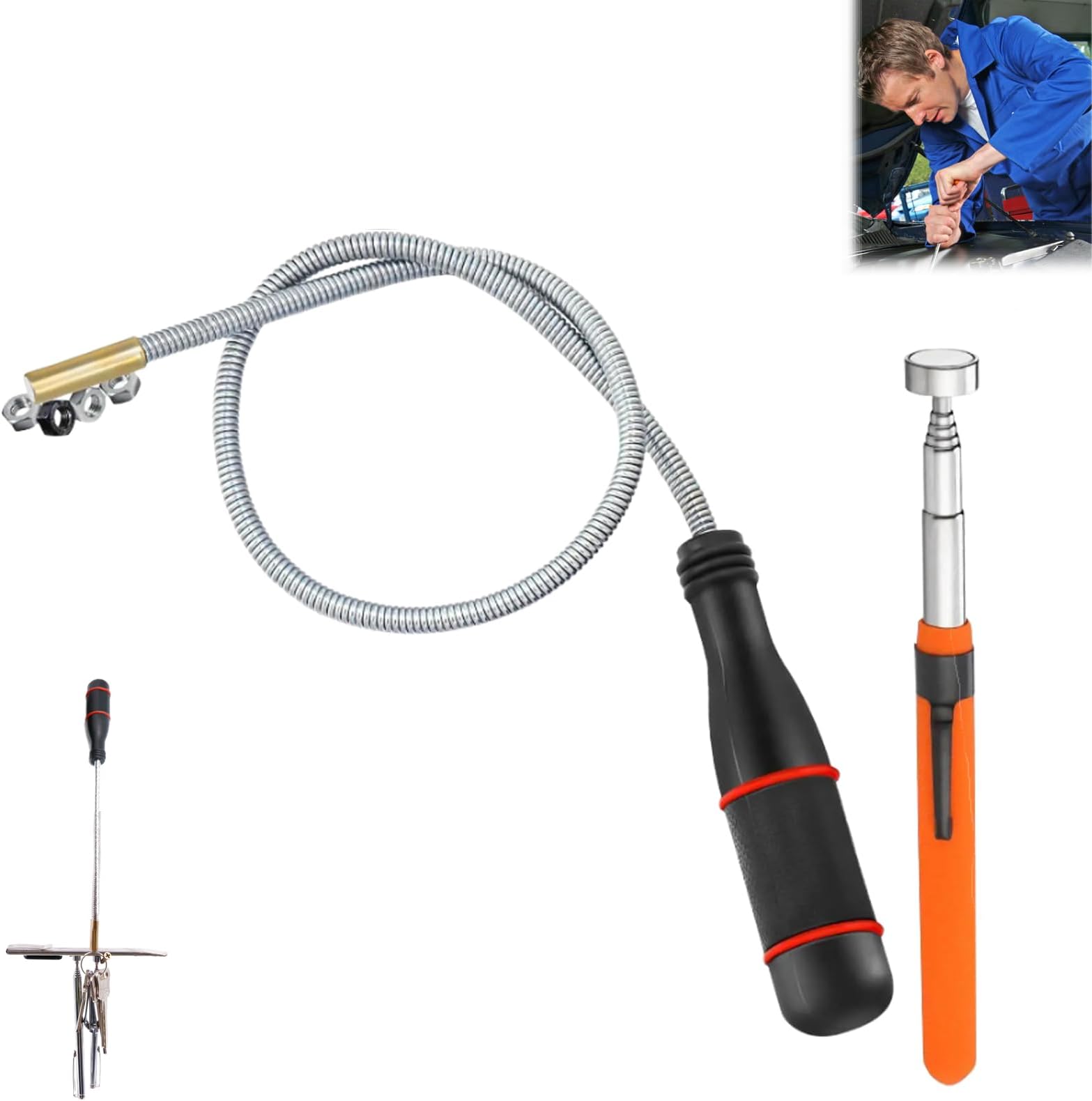 2 PCS Telescopic Magnetic Pickup Tool, Pickup Tool, Pick Up, Flexible Grabber Pickup Tool, for Pick Up Out of Reach Small Parts Nuts Bolts Screws Wrench Auto Parts(Suction head55mm)