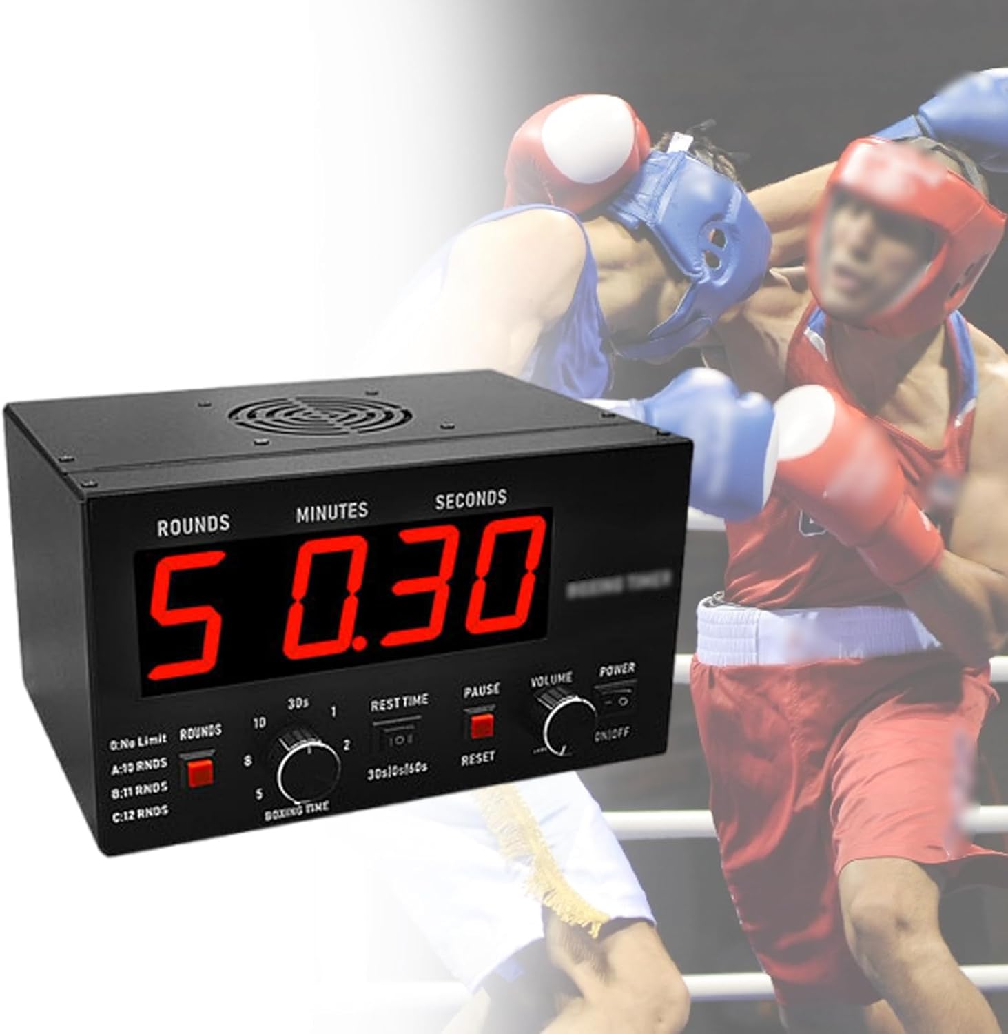 Boxing Interval Timer,Indoor Timer with Led Display, 1-12 Challenge Rounds and Adjustable Buzzer, 30S-10Min Workout and 0/30/60S Rest Time,Red