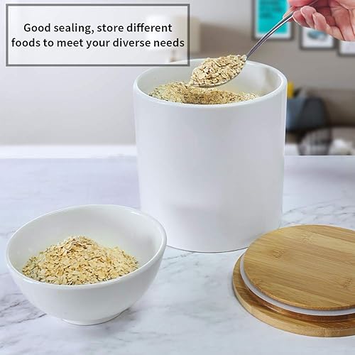 Miniatura 7 de 77L Recipiente de almacenamiento de alimentos  Recipiente de almacenamiento de alimentos de cerámica con tapa de madera hermética, 82.09 onzas