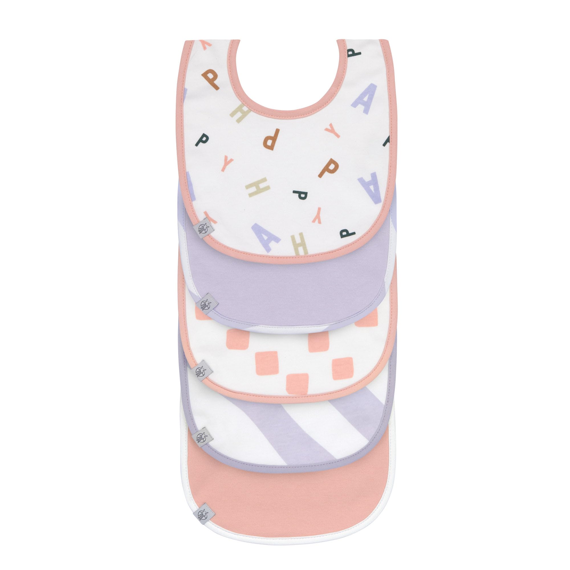 LÄSSIG Baby Kleinkind Lätzchen Set (5 St.) Klettverschluss Baumwolle wasserdicht/Value Pack Bib Happy Fruits peach pastel lilac