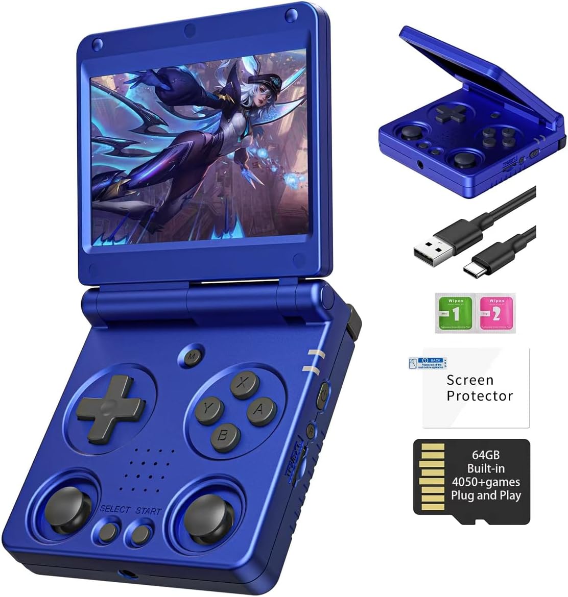 RG34XXSP Retro Handheld Game Console Linux 3.4'' IPS Screen 720*480 Built-in 64G TF Card 5000+ Games RG 34XXSP Portable Gaming Console 3300mAh Battery Support 5G WiFi Bluetooth TV Output Blue