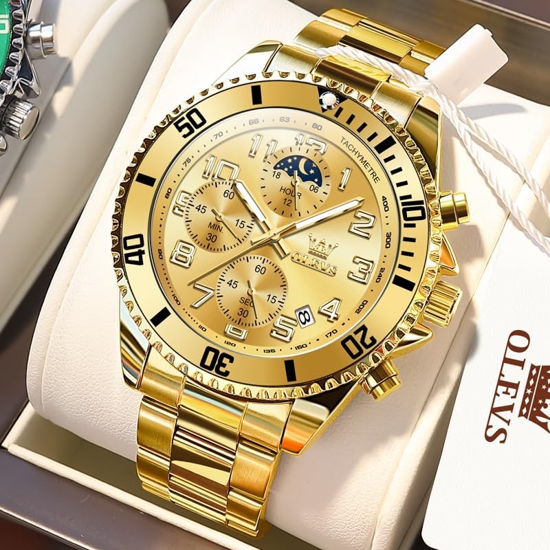 OLEVS Watches Men Waterproof Luxury Big Face Mens Watch Stainless Steel Day Date Quartz Analog Dress Watches for Men Luminous Relojes De Hombre (Green/Blue/Black/Gold) - Image 4