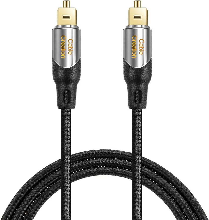 CableCreationDigital Optical Audio Cable 15M/50FT, 50FT Toslink Male SPDIF Cable with Nylon Braided Fiber Optic Cord for Home Theater, Sound Bar, TV, PS4, Xbox, VD/CD & More, Black & Sliver