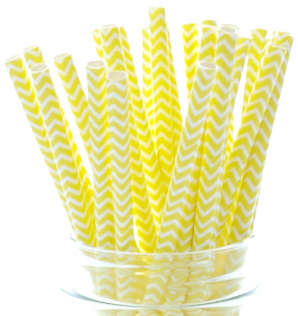 Yellow Chevron Paper Party Straws (25 Pack) - Party Supplies
