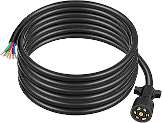 PARTSam 7 Way Trailer Wiring Harness Kit 8ft Trailer Cord Trailer Connector Cable Wiring Harness Waterproof Blade Molded Cable Wire for RVs Trailer Truck Camper Food Vans