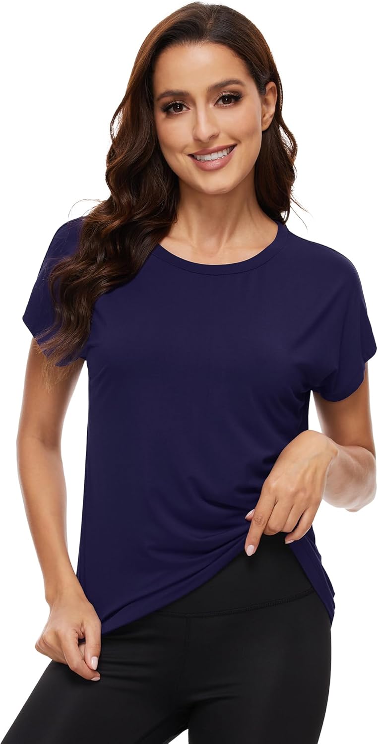 WiWi Women's Pajama Tops Soft Crew Neck Sleep Shirt Loose Short Sleeves T-Shirt Viscose from Bamboo S-XXL - Image 3