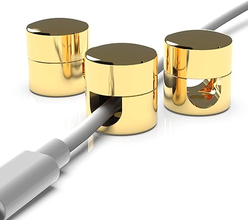 Anclajes de cable para organización de escritorio, color dorado, organizadores de cables de aluminio de alta calidad, cargador + clips de gestión de