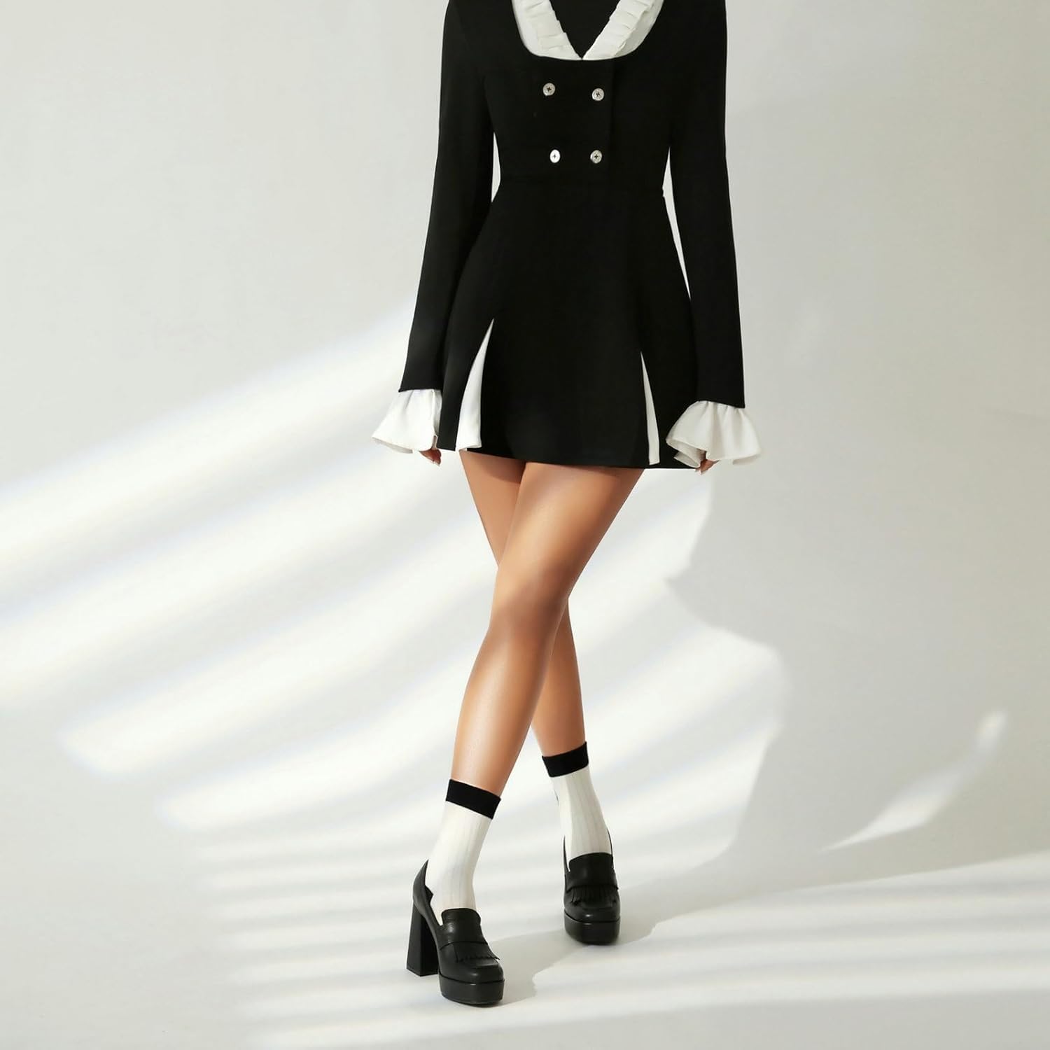 Alsoloveu Women's Platform High Heel Loafers Square Toe Chunky Heels Slip On Pump Shoes with Tassel Decor - Image 2