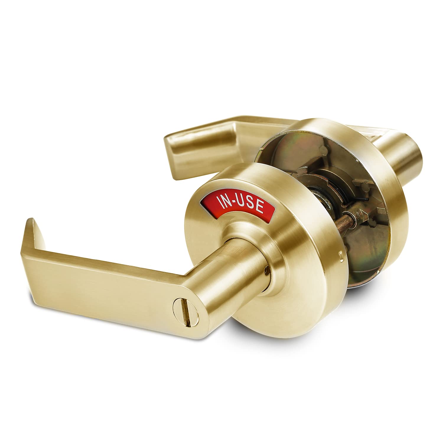 VIZILOK ADA Compliant Indicator Privacy Lock C5FD-L Durable ANSI GRADE2 comp Commercial Left Handed Non Reversible in-USE or Vacant Indicator Push Button Lever - Satin Brass
