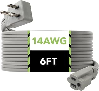 BN-LINK 6ft Air Conditioner Extension Cord, 14 Gauge Heavy Duty Power Cord, Gray, 3 Prong Grounded Flat Plug, 15 Amps, for Indoor Air Conditioner, Refrigerator and All Major Appliances
