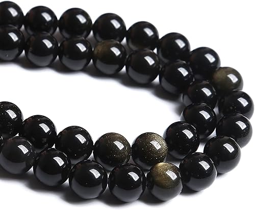 Miniatura 2 de 60 Cuentas de 6 mm de Piedra Natural de Obsidiana Dorada Espaciosas para Hacer Joyería, Pulseras y Collares DIY