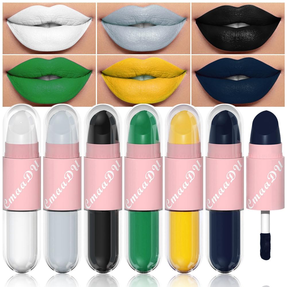 Sponsored Ad – TERRIFI 6 Colors 2-in-1 Lipstick Lip Gloss, 12 Hours Long Lasting Smudge Proof Liquid Lipstick, Glamorous Personalized Color, White Grey Black Green Yellow Dark Blue Matte Lipstick