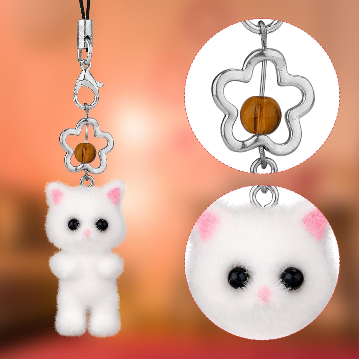 3pcs Cute Cat Phone Charms, Kawaii Kitten Phone String Y2K