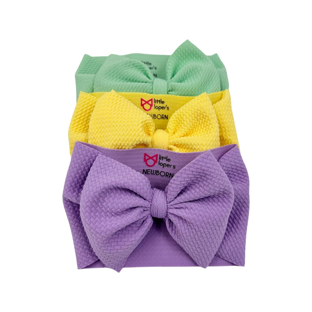 Little Lopers Baby Headbands for Girls, 3 Baby Girl Headbands with Bows, Soft & Stretchy Nylon Headbands, Cute Baby Headwraps - Little Girl Hair Accessories for Toddler Girls, Newborn, Infant, Kids