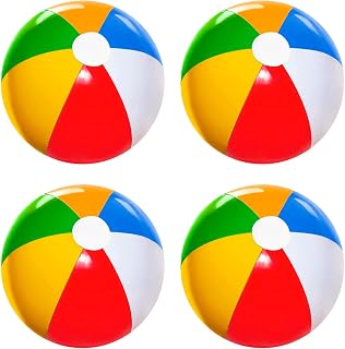 GWAWG 4 beach balls, 16 inch beach inflatable rainbow balls, inflatable rainbow balls for water parties, outdoor summer beach tours, swimming pool toy floats