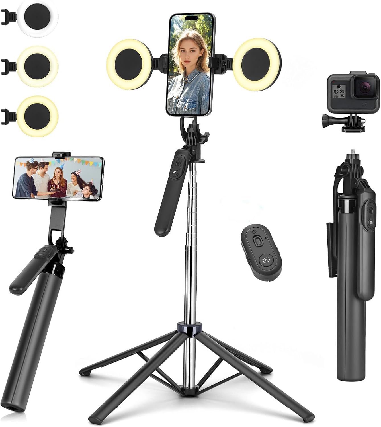 Metal Selfie Stick Tripod for iPhone with Light,70 inch Cellphone Selfiestick with Remote,Phone Tripod Holder for Video Recording,Portable Travel Selfie Stick Compatible with iPhone,Android and Gopro Metal Selfie Stick Tripod for iPhone with Light,70 inch Cellphone Selfiestick with Remote,Phone Tripod Holder for Video Recording,Portable Travel Selfie Stick Compatible with iPhone,Android and Gopro