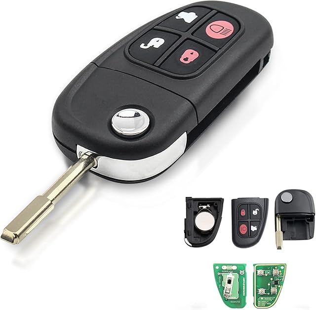 Heart Horse 433MHz 4 Buttons Remote Control Key Fob Flip Folding Uncut Blade Auto Key Case Cover Replacement with 4D60 Chip For Jaguar X-Type S-Type XJ XJR 2002-2008