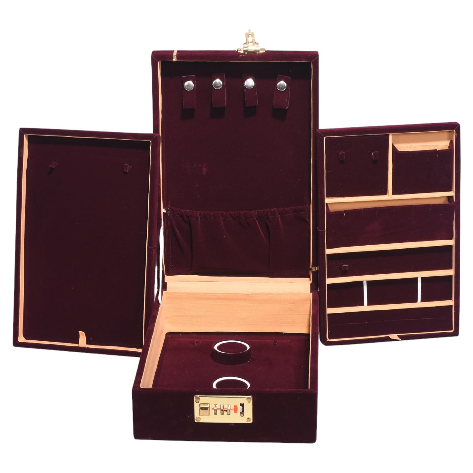 DigiRake Velvet Fabric Jewellery Box For Women with Lock - Jewellery Organisers Box|12x8 Inch Jewellery Storage for Gold,Necklaces & Earrings|All In One Jewellery Storage Box With Removable Trays