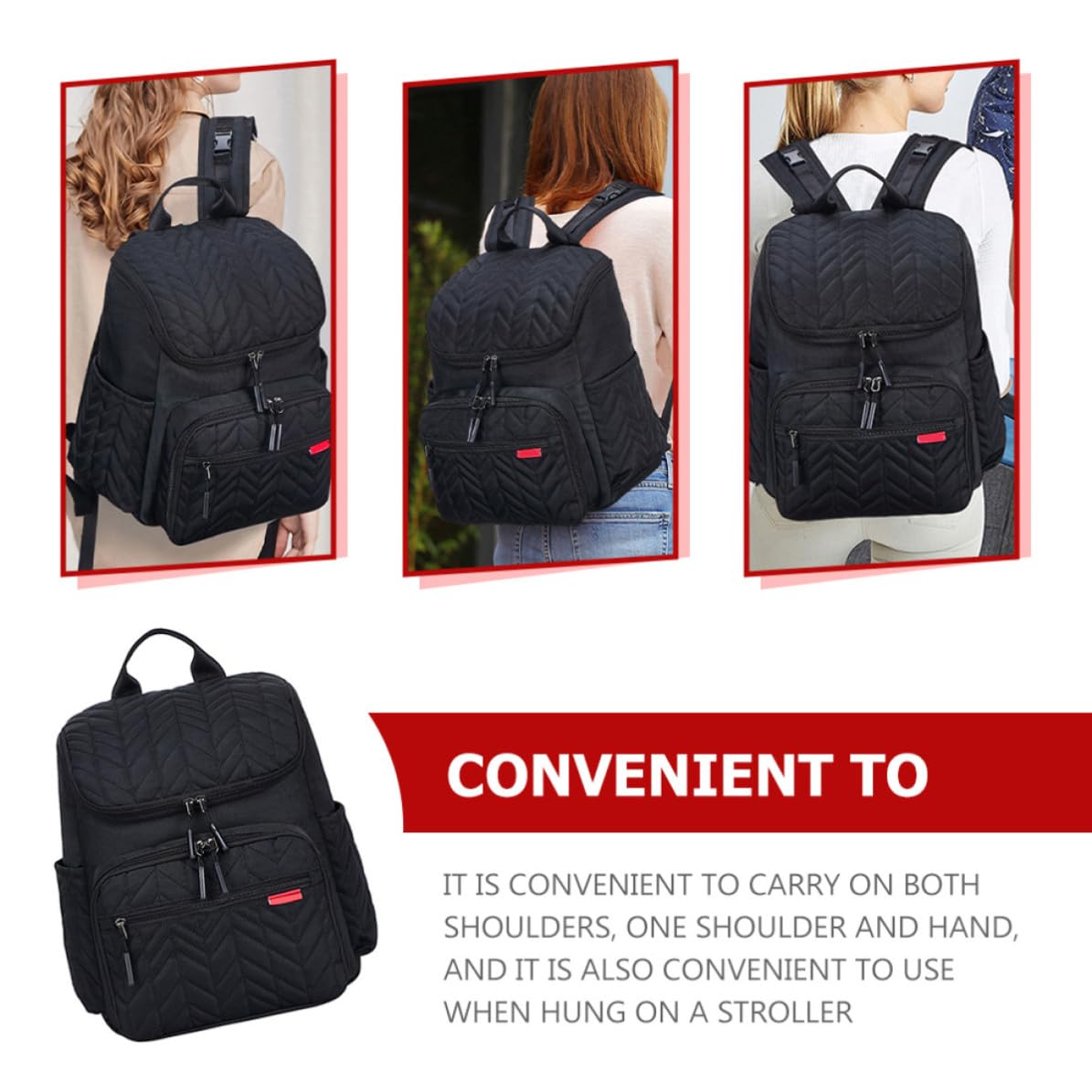 Bolsa de Pañales Mochila de Gran Capacidad Negra de Nylon y Poliéster