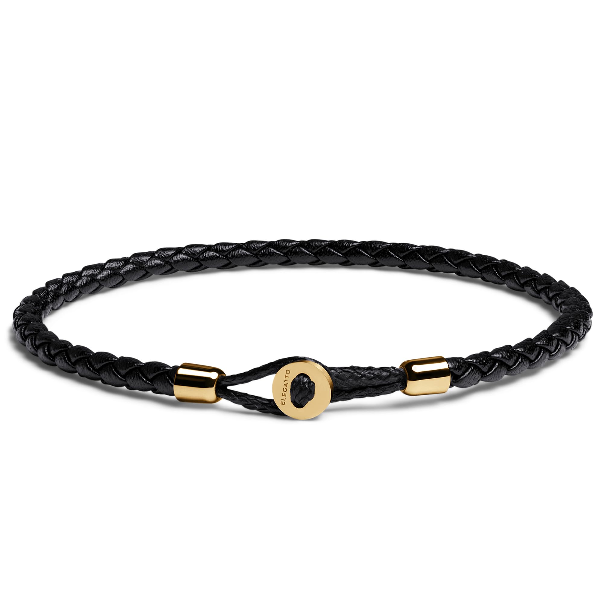 Elegatto Uno Premium Braided Leather Bracelet for Men | Full-Grain Leather with Sterling Silver Polished Stainless Steel Closure | Men’s Designer