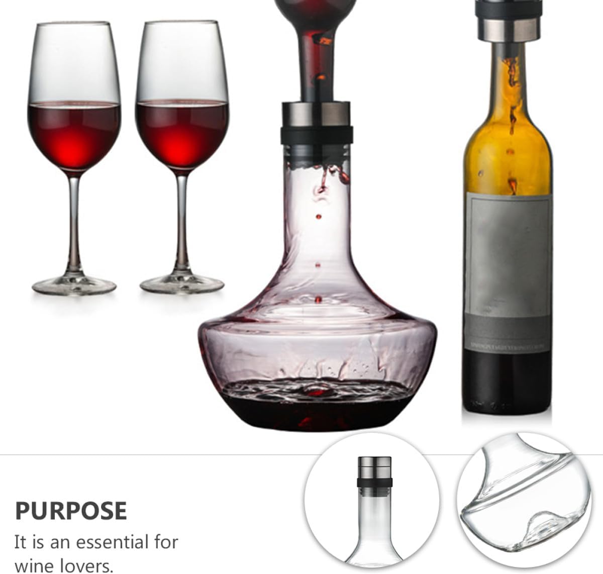 Glass Wine Decanter 1000ml Hand-blown Large Fast Aerating Household Whiskey Bar Pitcher for Red Wine Serving and Pouring