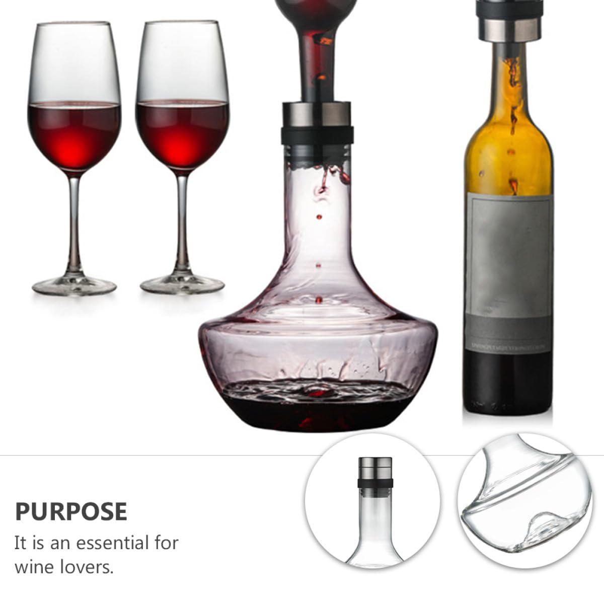Gadpiparty Decanter di Vetro 1000ml per Vino Forma Curva, Aeratore Rapido e Facile da Tenere, Caraffa per Degustazione e Servizio Vino a Casa