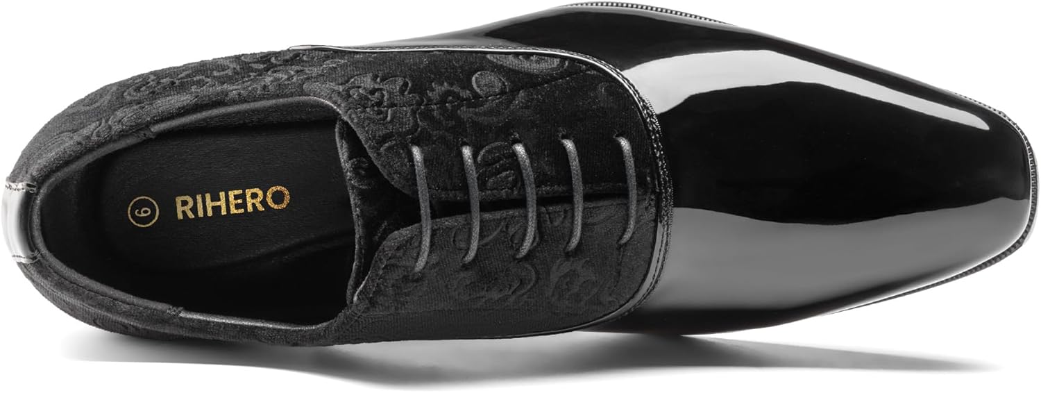 Rihero Men's Dress Oxford Shoes Classic Formal Patent Leather Lace-up Tuxedo Shoes - Image 5
