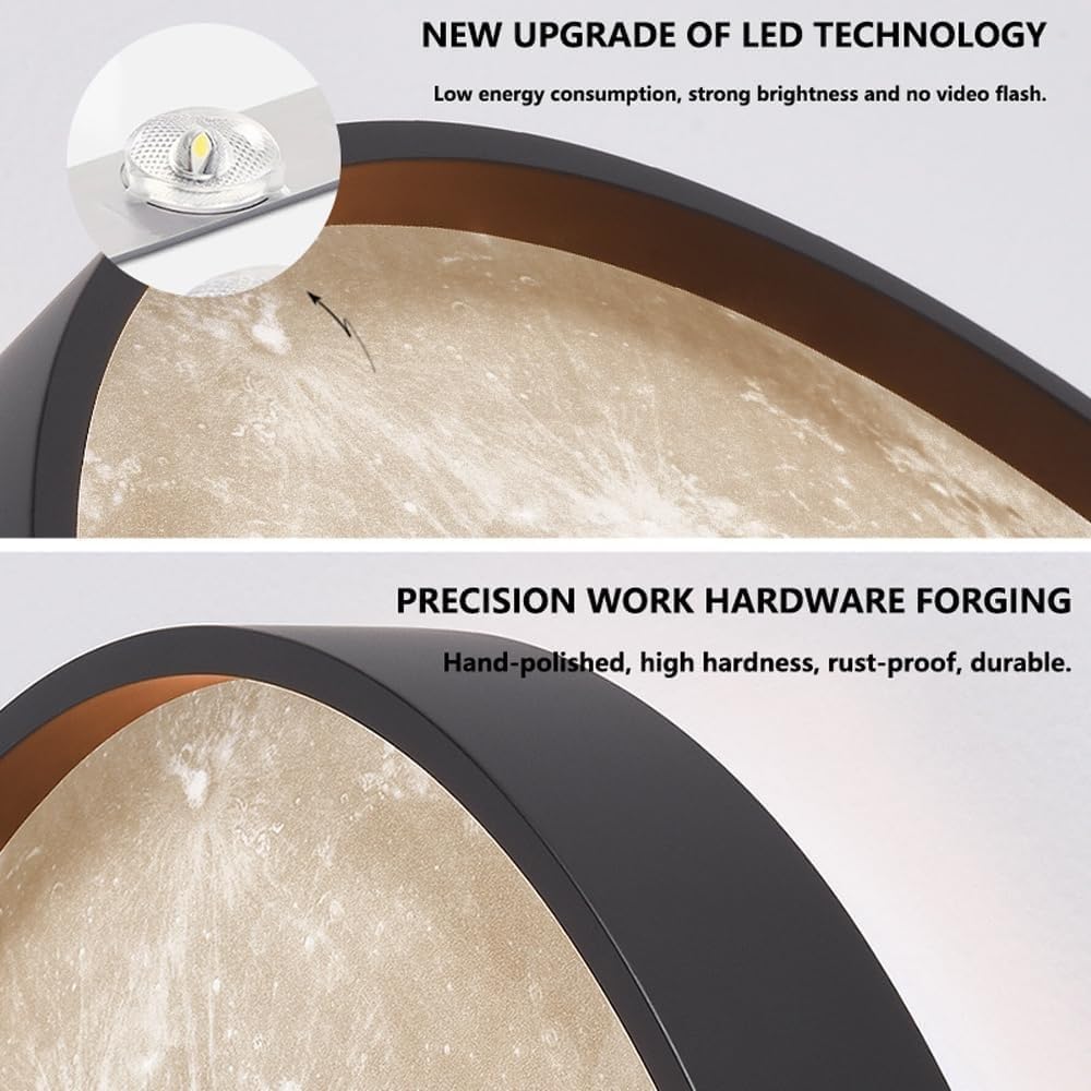 Nordic Moon Pattern Creativity LED Flush Mount Ceiling Light 3-Color Dimming Ceiling Lamp Round Ultra-Thin Indoor Energy Saving Light Fixture Boys Girls Children's Room Lighting Fixtures(38cm)