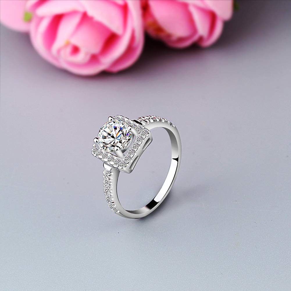 anelli di fidanzamento con zirconia cubica taglio brillante rotondo in argento Sterling 925 anelli matrimonio