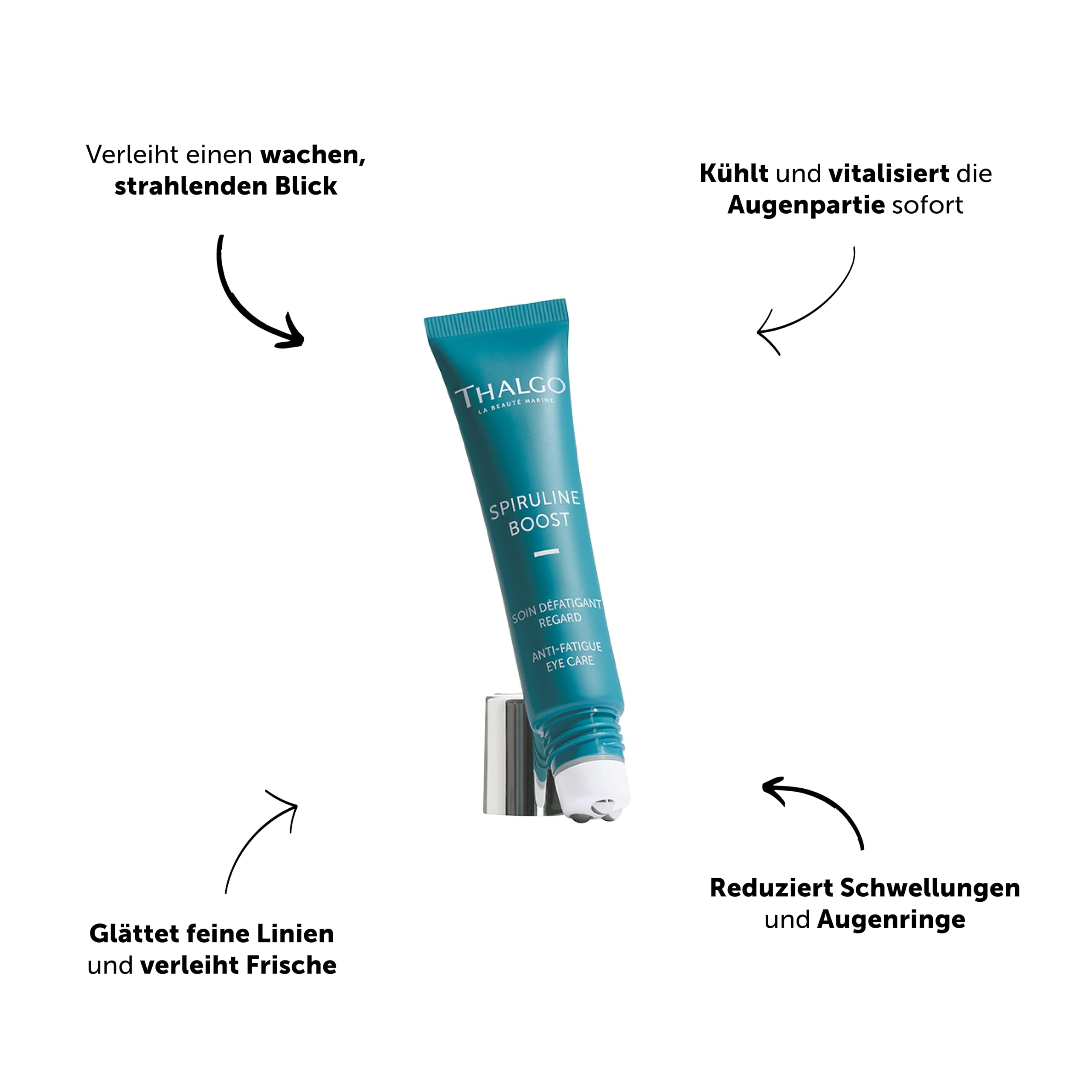 THALGO Spirulina Boost 2.0 Vitalisierende Augen-Pflege, 15 ml mit integrierten kühlenden Edelstahlkügelchen