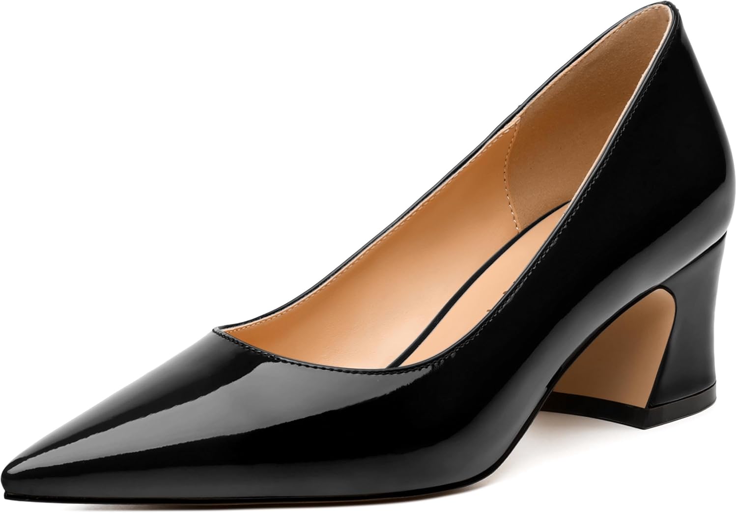 Women's Pumps, Low Chunky Heels, Pointed Toe Slip On Womens Dress Shoes for Wedding and Office, Solid Pump