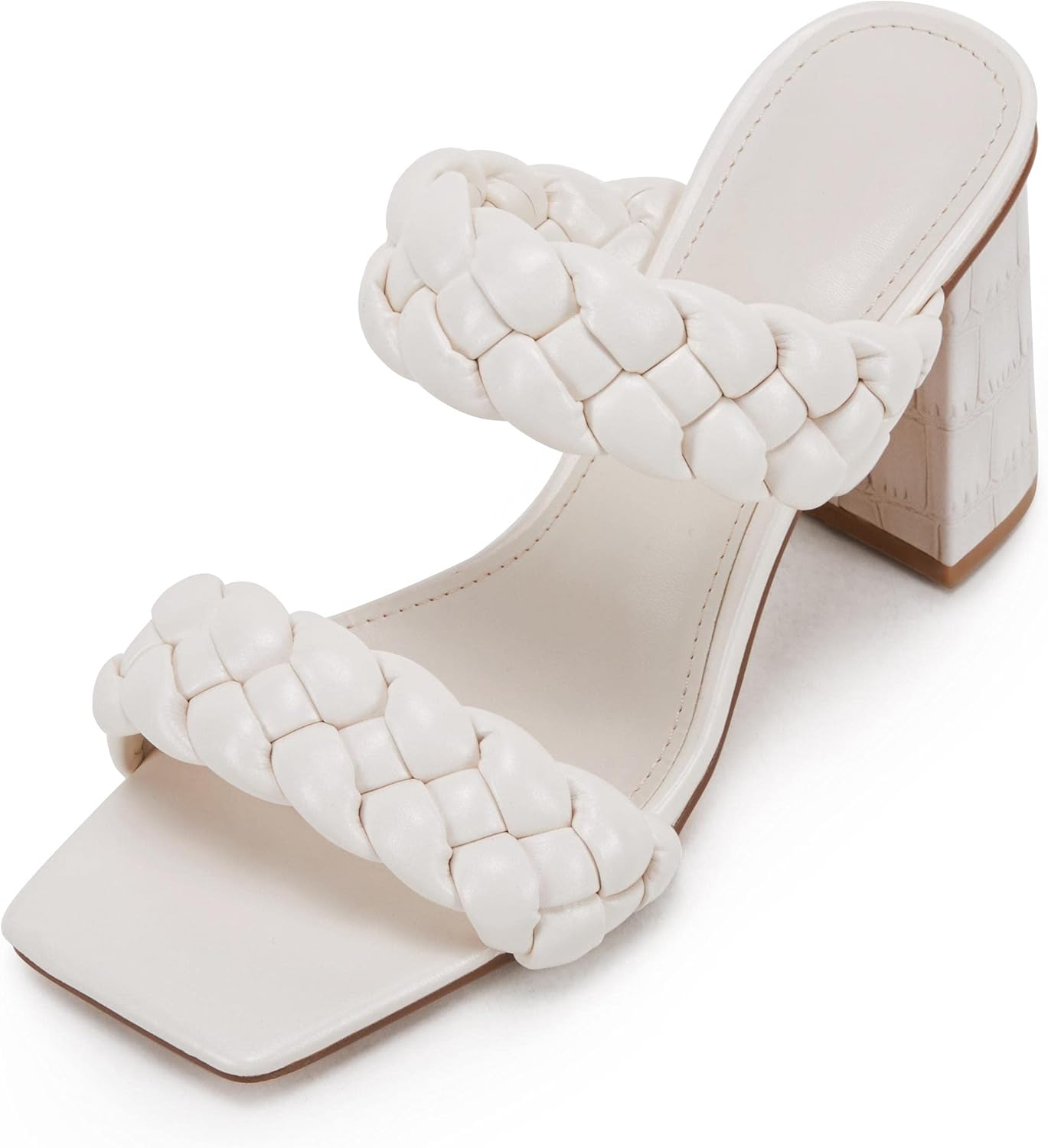 Syktkmx Womens Braided Heels Sandals Chunky Block Heel Double Strap Summer Dressy Sandal - Image 6