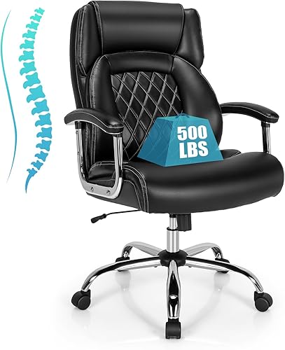 Giantex Silla de oficina grande y alta, 500 libras, silla ejecutiva de respaldo alto para personas pesadas, silla de computadora giratoria ajustable