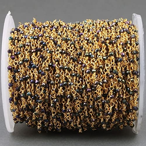 Chaîne rosaire LKBEADS spinelle noir 2mm fil enveloppé plaqué or 24k 10 pieds