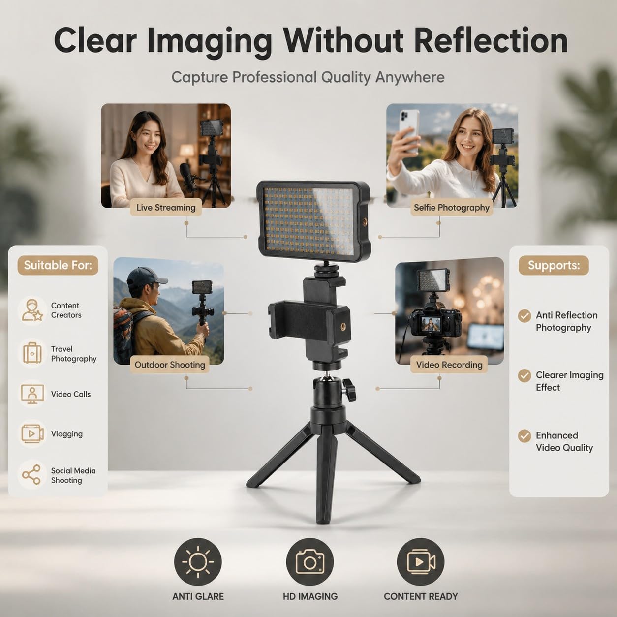 Tattoo Lampe mit CPL Filter Handy, polarisiertes LED Fülllicht mit 180 LEDs und Stativ, kabelloses Tattoo Foto Set für Handy Fotografie, Live-Streams, Selfies und Tattoo Zubehör