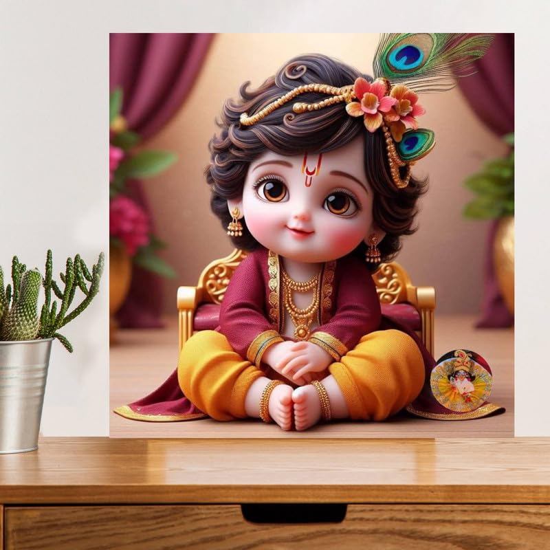Image of British Terminal Cute little Bal Gopal Baby God Krishna| Kanha Ji | Laddu Lord Makhan Chor Painting Religious Poster for Pregnant Women for wall (matt thin vinyl,sticker,multicolor,unframed)| bj450