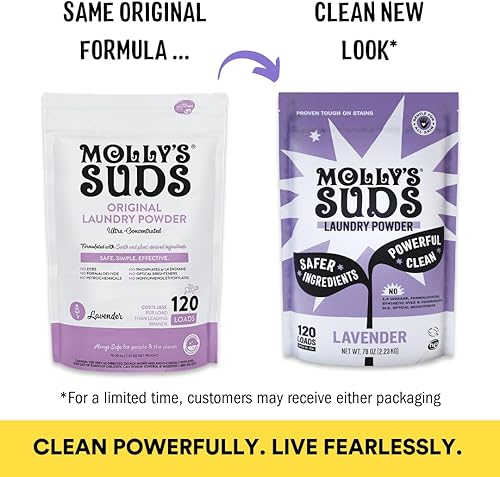 Vista 29 de Molly's Suds Detergente en polvo original para ropa Detergente limpio para ropa en polvo para pieles sensibles Ingredientes simples y eficaces